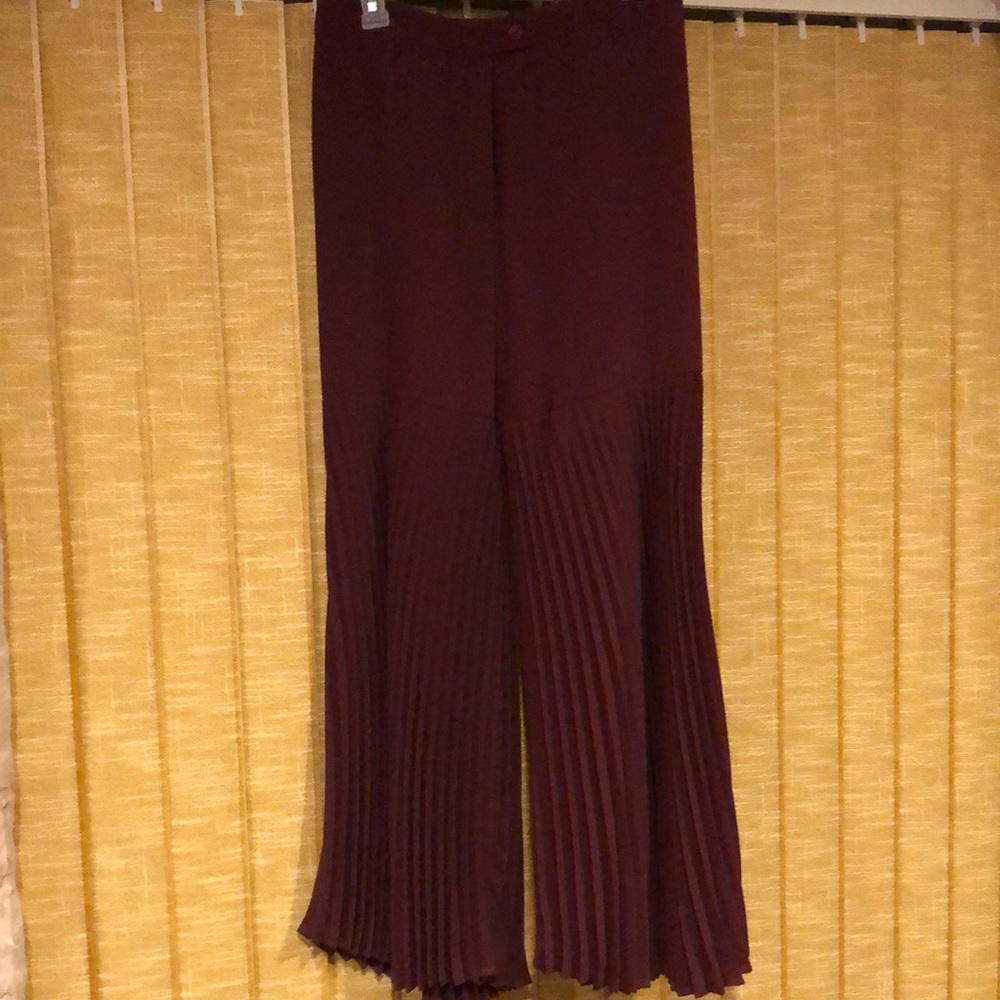 VINTAGE PAMELA Made in Italy Burgundy Pleated Women's Pants Elegant Sz 44